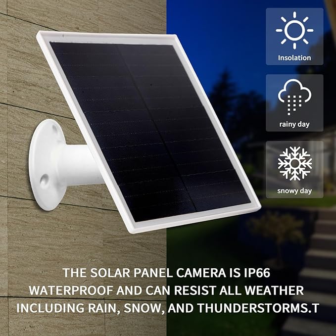 6W Solar Panel Charger, Solar Panel with Micro USB & USB-C Port for DC 5V Outdoor Rechargeable Battery Camera, IP66 Waterproof, 360° Adjustable Security Mount, 1PC