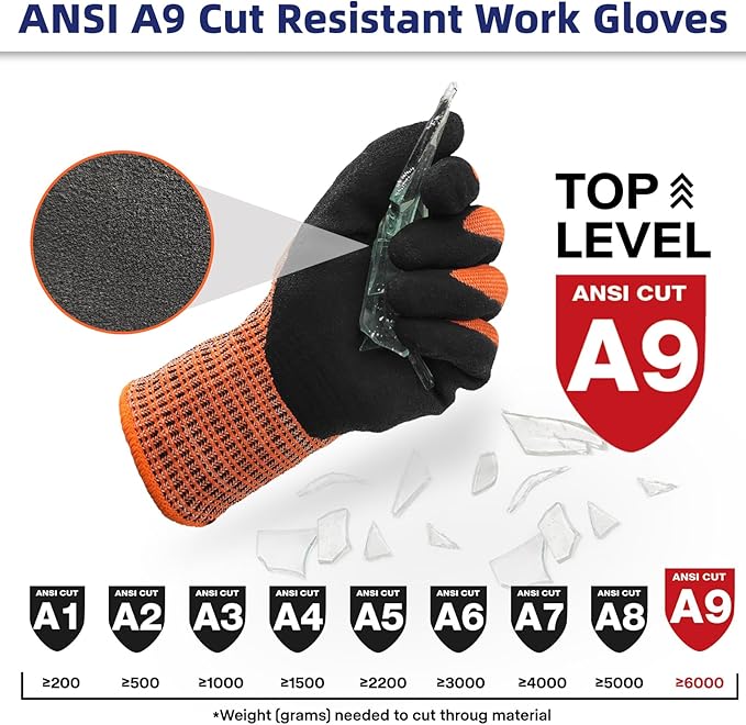 Schwer 12 Pairs ProGuard Highest Level Cut Resistant Work Gloves PR3326 for Extreme Protection，ANSI A9 Cut Gloves with Reinforced Thumb, Non Slip, Breathable, Durable, Touch-screen, Orange S