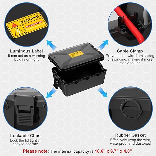 Large Outdoor Electrical Box Waterproof 12.8 x 8.2 x 5 in, IP54 Waterproof Extension Cord Cover Outlet Box, Weatherproof Connection Box for Electronics Outside, Power Strip, Light, Plug
