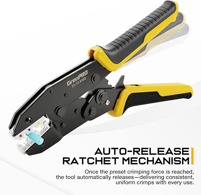 Wire Crimper Tool for Insulated Electrical Wire Connectors, AWG22-10 Terminal Crimper Pliers, Yellow Black Handle Crimping Tool