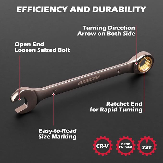 Premium 24-Piece Ratchet Wrenches Set with Magnetic Organizer, SAE 1/4"-7/8" & Metric 8mm-19mm, Cr-V Steel Ratcheting Wrench Set, Ratchet Combination Wrench Set for Automotive, Machine Repair