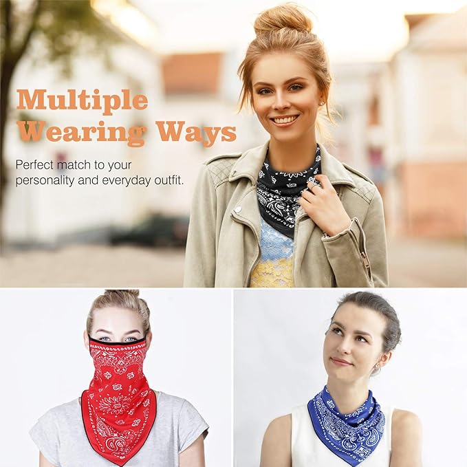 MoKo Scarf Mask Bandana with Ear Loops 3 Pack, Neck Gaiter Balaclava Dust UV Sun Protection Outdoors Face Mask for Women Men