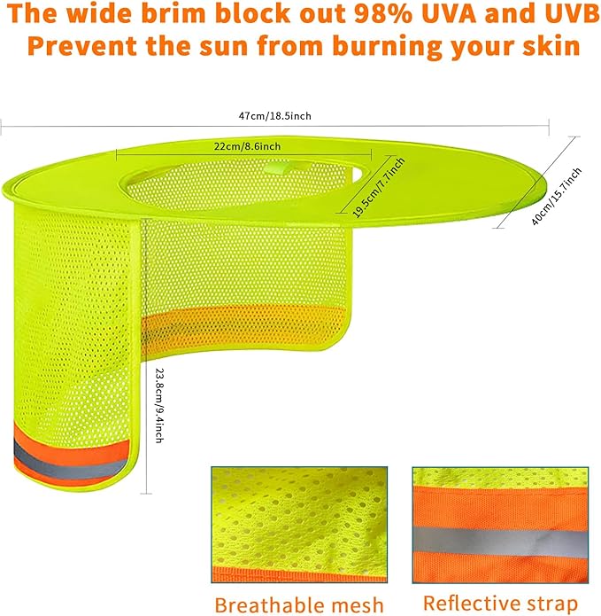 4 Pack Hard Hat Sun Shade Full Brim, Hard Hat Visor Mesh Neck Sun Shield with Reflective Strips Neck Sunshade Cover, Hard Hat Accessories（Yellow）
