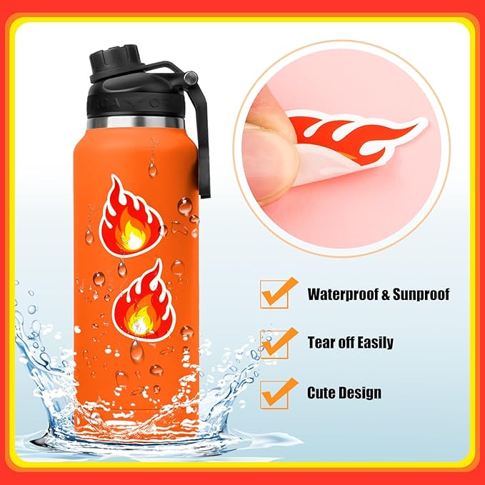 1200Pcs Flame Stickers, Cute Fire Stickers, Waterproof Fire Vinyl Stickers for Scrapbooking Labels Decoration Art Craft Supplies