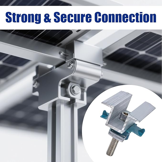 10Pcs Adjustable Solar Panel Mounting Bracket Clamps Fit for Unistrut System Mounting Clamp Bracket Adjustable Wide PV Photovoltaic Support Mid Mount Clips Standard Roof Solar Panel, with Nut Bolt