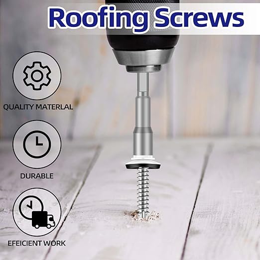 #10 x 1-1/2" Zinc Plated Steel Self Drilling Roofing Screws, Hex Head Self Tapping Screws with EPDM Washer, White Head, 100 PCS