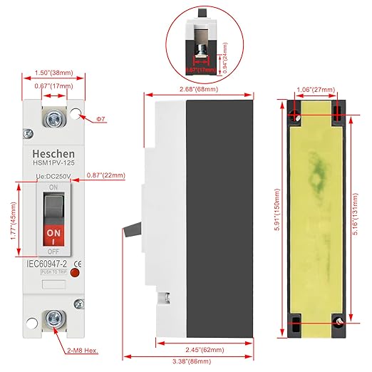 Heschen DC Molded Case Circuit Breaker MCCB, 1 Poles, DC 250V, Photovoltaic Circuit Breaker, for Solar PV System Solar Panels Grid System (125A HSM1PV-125)