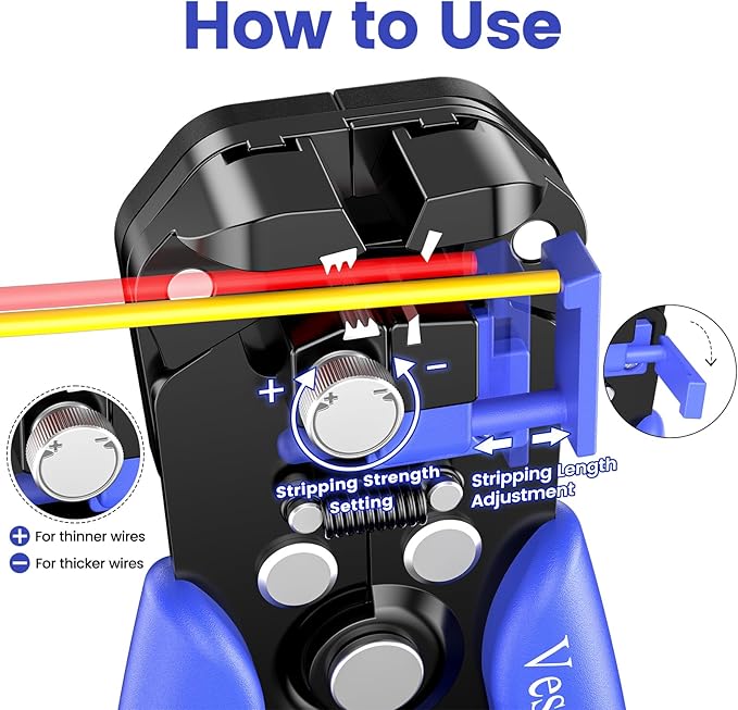 Wire Stripper and Crimping Tool,AWG 24-10 Automatic Stripper Tool with AWG 22-10 Ratchet Wire Crimper For Heat Shrink Connectors and Insulated Terminals, 3 in 1 Stripping/Cutting/Crimping