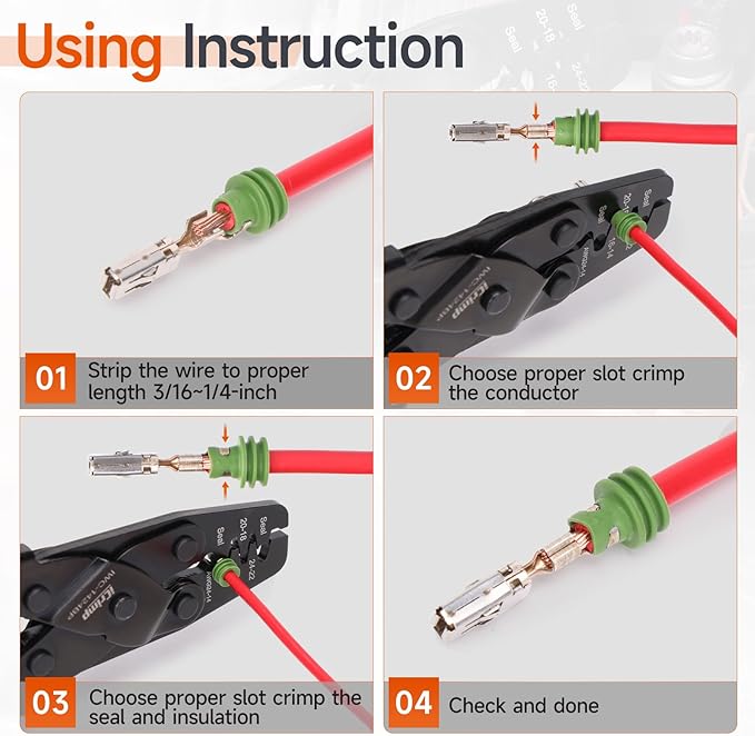 iCrimp Ratchet Weather Pack Sealed Connector Crimping Tool, Wire Crimper for AWG24-14 Waterproof Terminals with Locking Feature IWC-1424BP