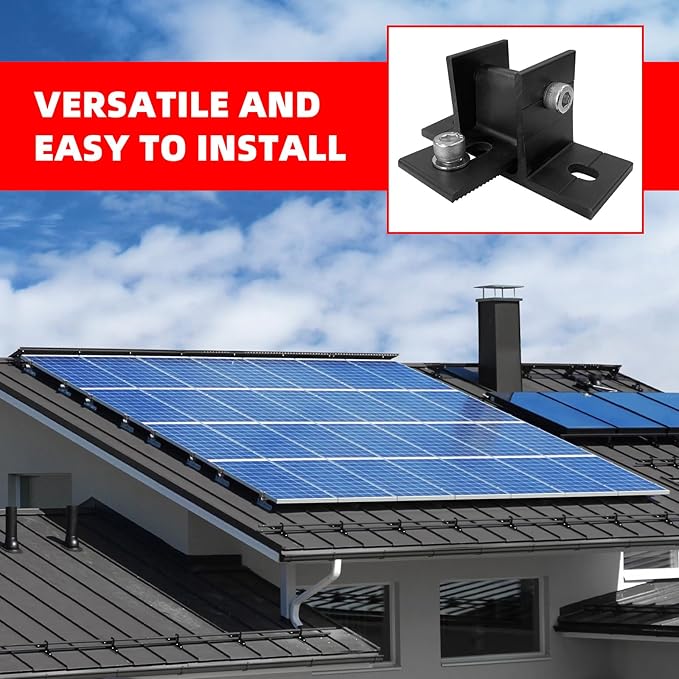 2 Pack Adjustable Solar Panel Tilt Mount Bracket Base, Tilt Angle 10-60 Flat Roof Mount Holder, RV Solar Panel Mounts Clamp