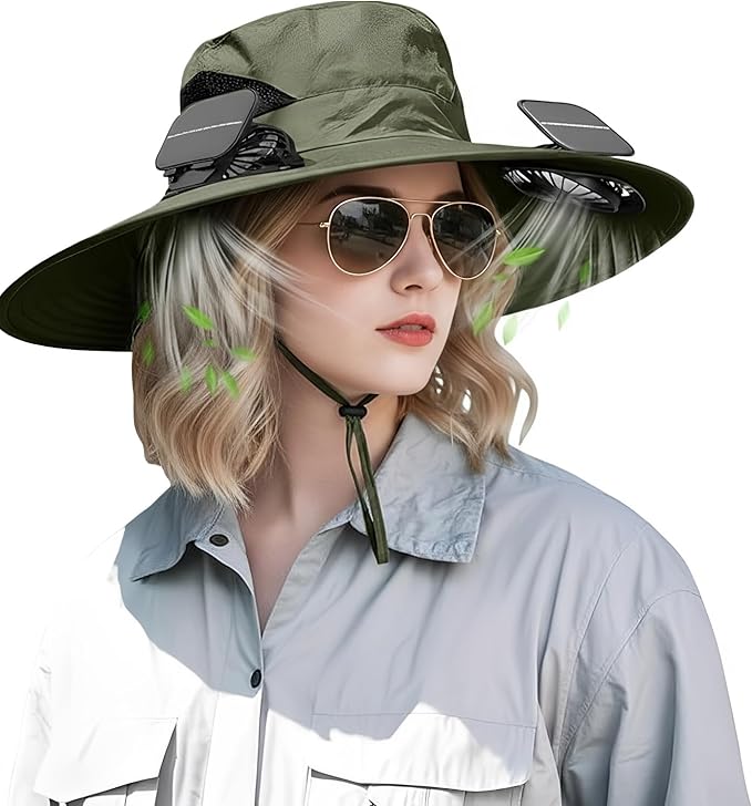 Hat with Fans Solar Power, 2-in-1 UPF 50+ Wide Brim Sun Hat, Fishing Essentials for Camping Hiking Beach Summer Safari