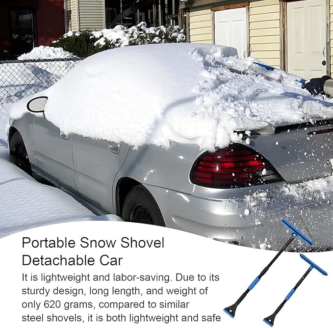 BELOMI 36" Car 3-in-1 Snow Brush, Detachable & Extendable Ice Scraper with Wide Foam Head & Ergonomic Grip, Lightweight Aluminum Snow Removal Tools Windshield & Paint Safe Shovel for Vehicle (Blue)