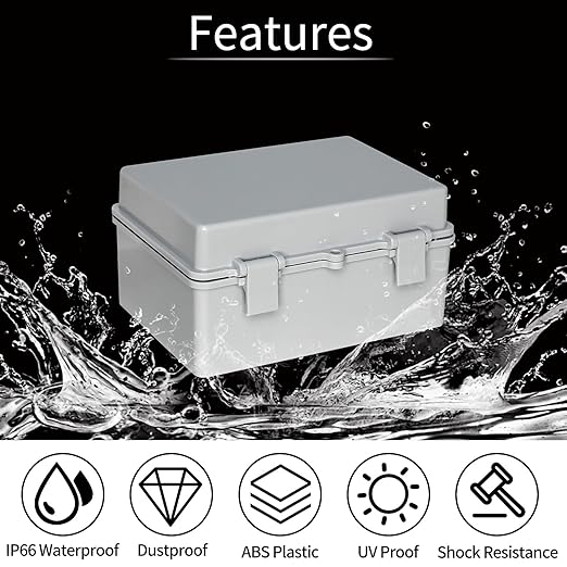 Electrical Box,Waterproof Electrical Junction Box IP66 ABS Electrical Junction Box, Dustproof Weatherproof Case with Mounting Plate for Outdoor Indoor Wiring Projects Gray Cover 7"x5.1"x3.5"
