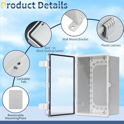 Waterproof Electrical Junction Box Waterproof Box ABS Plastic Enclosure Switch Router Project Box Electronics Enclosure with Mounting Plate Wall Bracket Clear (11.4"x7.4"x5.5")