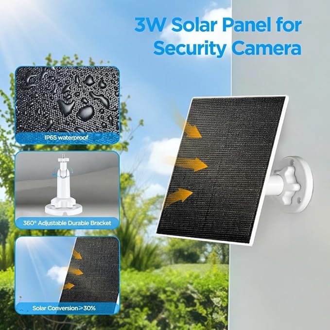 Solar Panel 5V 3W for Smart Bird Feeder and Outdoor Security Camera,IP65 Waterproof, 3m Charging Cable, Type-C Compatibility