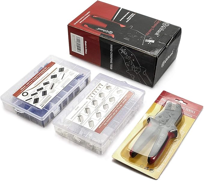 Qibaok Crimping Tool Kit Ratcheting Crimper with 1550PCS 2.54mm Dupont Connectors and 760pcs 2.54mm JST-XH Connectors for AWG 26-20(0.1-0.5mm²)