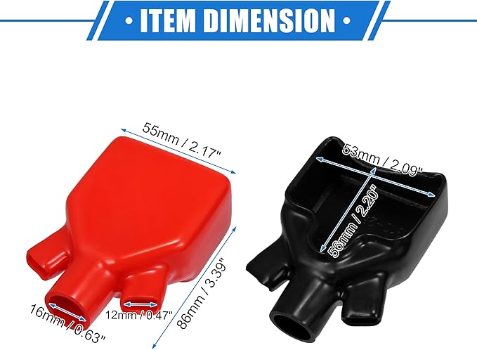 1 Pair Battery Terminal Insulation Covers, 16mm 0.63" 12mm 0.47" ID Car Battery Post Cap Universal for Motorcycle Truck Marine Durable PVC Red Black