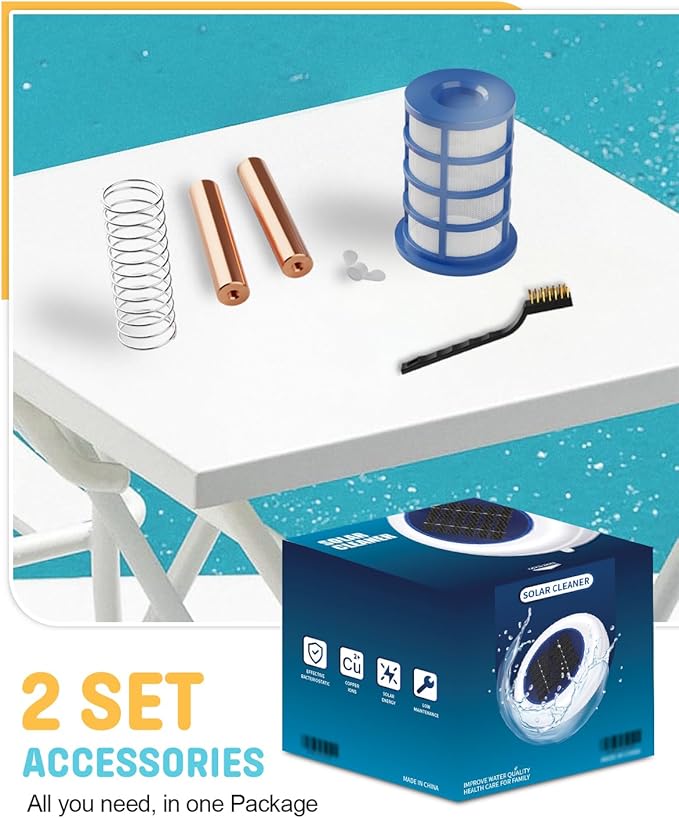 Solar Pool Cleaner, Floating Water Cleaner and Purifier, Copper for Pool 35,000 Gallons, Large Solar Panel & 2 Sets of Fittings, Floating Water Cleaner for Above Ground Pool & Inground Pool