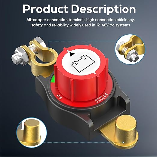 Top Post Battery Disconnect Switch 12v,Battery Kill Switch Negative On/Off 12-48V Top Post Battery Switch Heavy-Duty Battery Disconnect Switch for Cars, Vehicles, RVs, and Boats
