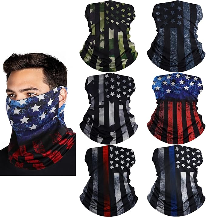 HONGTEYA 6 Pack Summer Neck Gaiter, UV Protection Cooling Face Mask, Breathable Bandana Head Scarf for Men Women