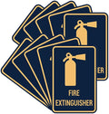 Signs ByLITA Portrait Round Fire Extinguisher Sign with Adhesive Tape, Mounts On Any Flat Surface (Navy Blue/Gold) - Small (10 Pack)
