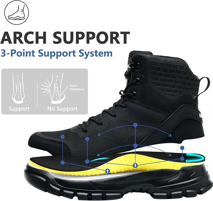 Hogent Steel Toe Boots for Men Lightweight Comfortable Work Boots with Air Cushion Puncture Proof Safety Shoes for men Industrial Construction Warehouse Work
