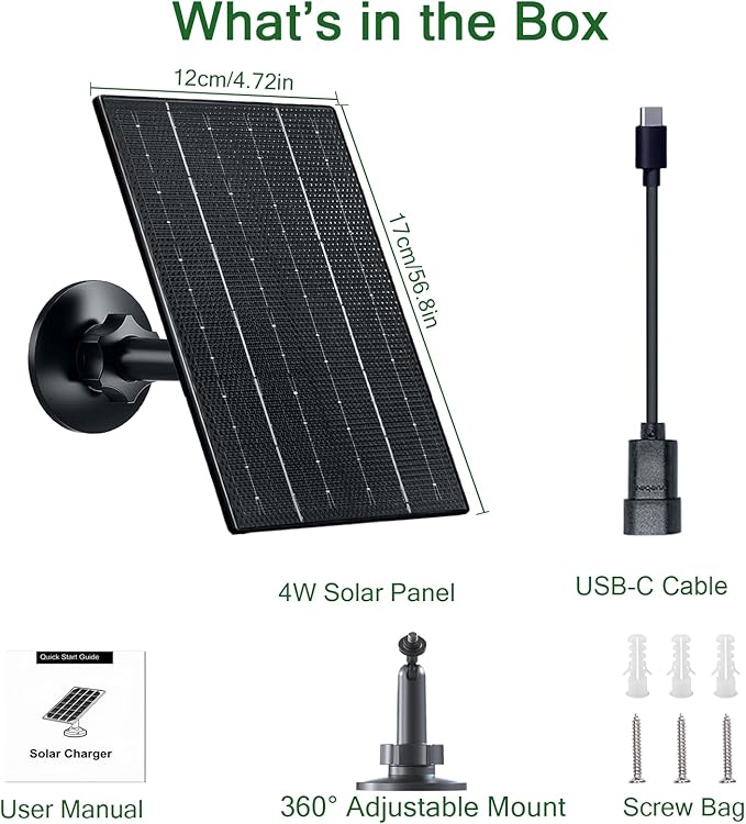 Zivif Solar Panel for Security Camera, USB/USB C Solar Panel Charger with Rechargeable Battery Powered Cameras, 9.8ft Cable, 360° Adjustable Mount (2 Pack)