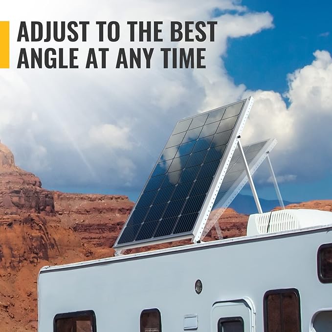 BougeRV 58in Adjustable Solar Panel Tilt Mount Brackets with Foldable Tilt Legs, Mounting Support for 180-400W Solar Panels on Roof, RV, Boat, and Off-Grid