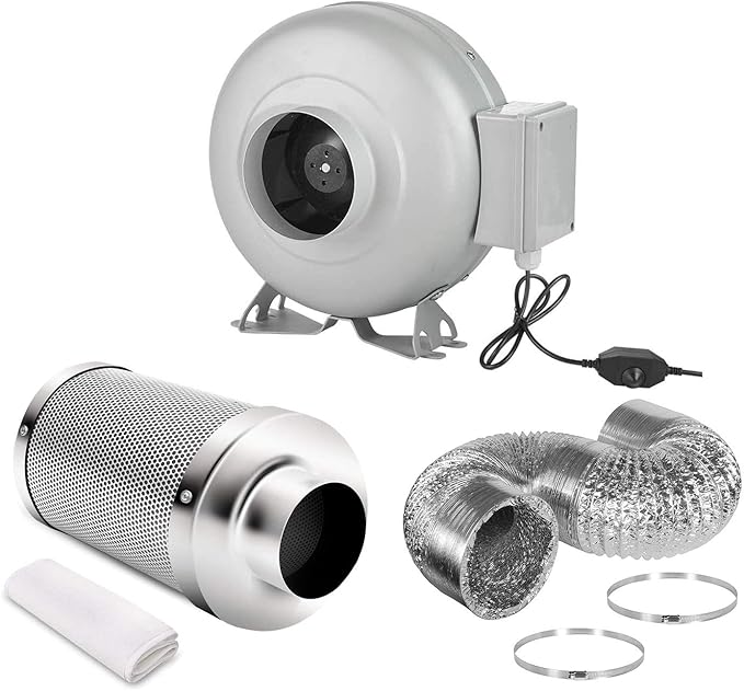 iPower 4 Inch 154 CFM Inline Ventilation Fan with Variable Speed Controller and 4” Air Carbon Filter 8 Feet Ducting, Combo Set for Grow Tent