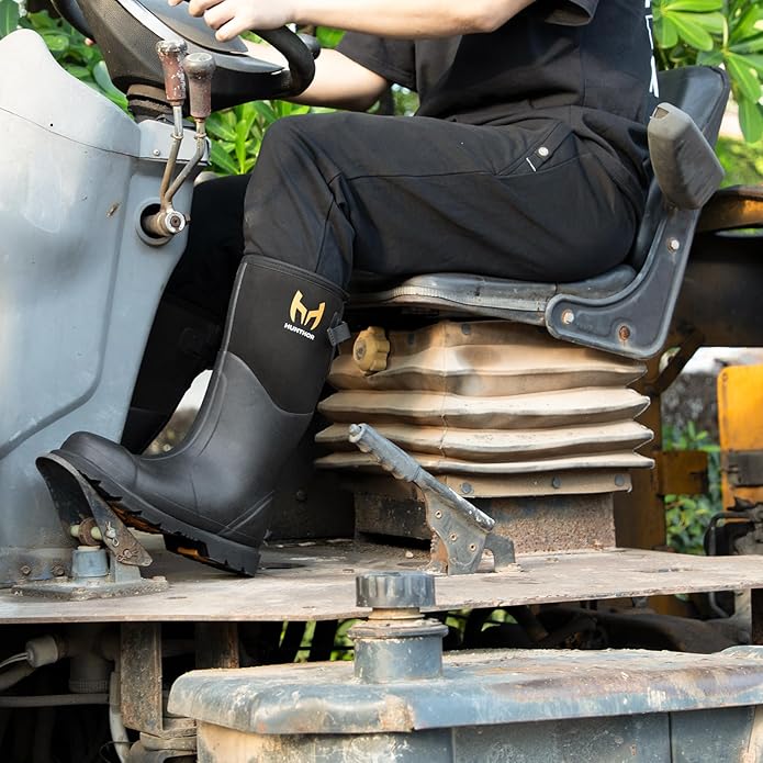 Rubber Work Boots, Puncture-Proof with Steel Toe & Shank, Waterproof Insulated 6mm Neoprene Hunting Boots for Farming, Construction, Gardening, Fishing, Outdoor Work (Size 6-14)