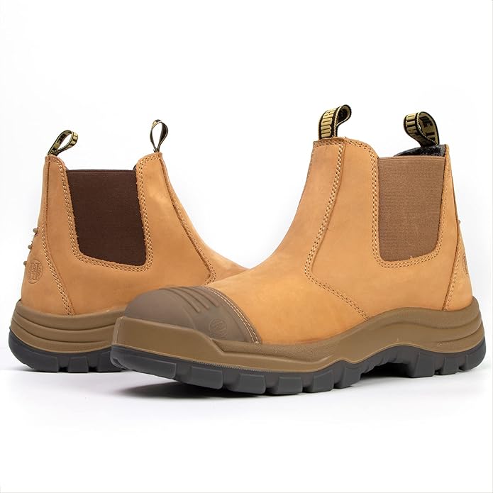 DIIG Work Boots for Men, Steel/Soft Toe Waterproof Working Boots, Slip Resistant Anti-Static Slip-on Safety Working Shoes