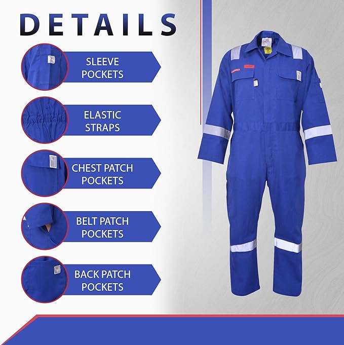 Flame Resistant FR Hi Vis Coveralls for Men NFPA 2112 Complied 7oz Overall for Men Reflective Tape 6 Pockets Coverall