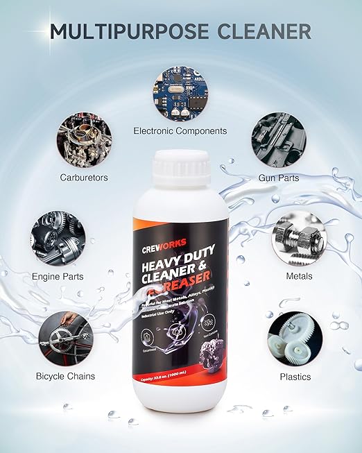 CREWORKS Ultrasonic Cleaner Solution for Carburetors and Engine Parts, 34 fl oz Ultrasonic Cleaning Solution Works with Ultrasonic Machines, Extra Concentrated Cleaning Fluid for Industrial Use