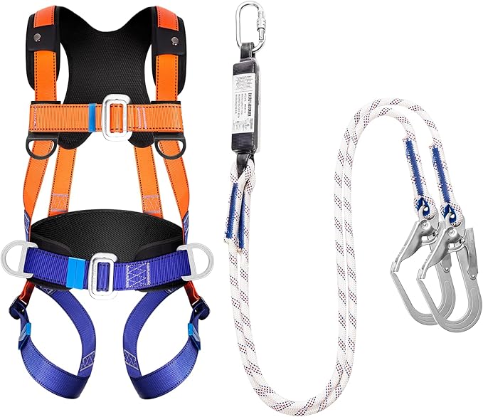 Premium Full Body Safety Harness Fall Protection Kit - OSHA/ANSI Compliant, Roofing Harness, Includes Shock Lanyard