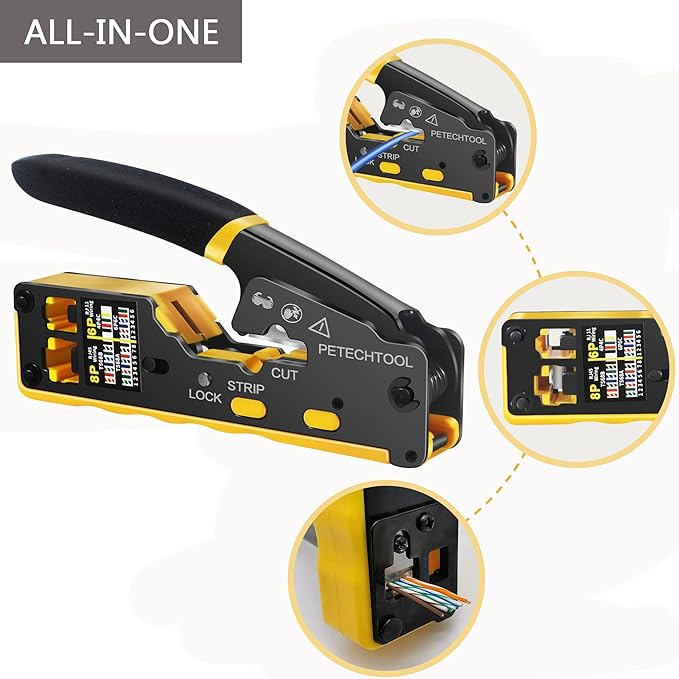 RJ45 Crimp Tool Pass Through Cat5e Cat6 Ethernet Crimping Tool All-in-one Crimper Cable Stripper Cutter For RJ45 Connectors And RJ11/RJ12 Standard Data Cable Plugs