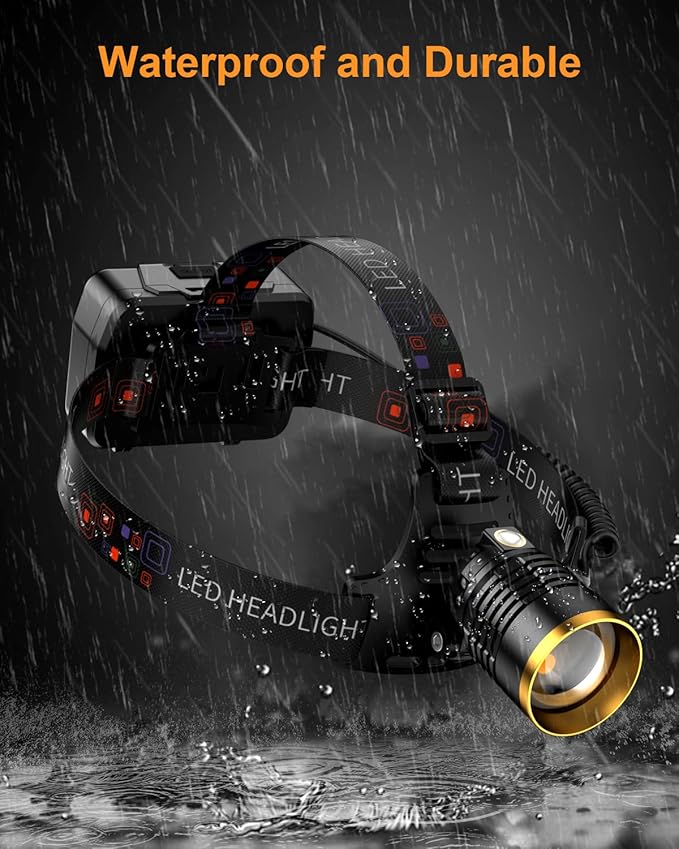 SKYFIRE 3000 Lumens Headlamp Rechargeable, LED Headlamp High Lumens with Motion Sensor, 7500mAh Battery Waterproof Head Light for Adults, 13 Modes Zoomable Headlamp for Camping Hunting Running Cycling