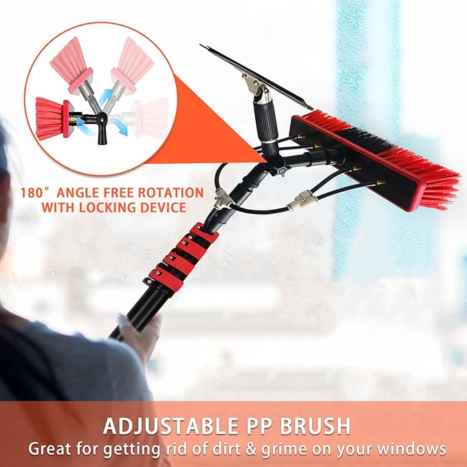 Water Fed Pole Brush Kit, Solar Panel Window Cleaner Cleaning Brush & Pole Kit Extendable Outdoor Window Cleaner W/Hose Squeegee,(Size:18FT)