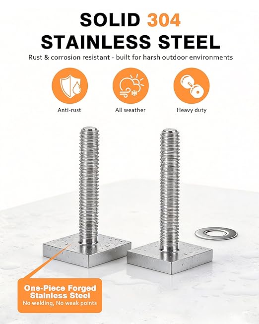 T Slot Bolts for Thule, Yakima Roof Rack Cross Bars, Platform, Cargo Basket, Stainless Square T Track Bolt Adapter to Secure Bike/Ski/Kayak Rack, Solar Panel, Awning, M6x35mm, 4mm Thickness
