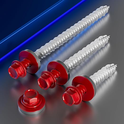 # 3/16 * 3" 42PCS 1lbs Red Hexagonal Metal Sheet roof Screws,#10 * 3 with EPDM washers and Hexagonal self Tapping, Used for Metal to Wood, Corrugated Roofs.5 * 75mm