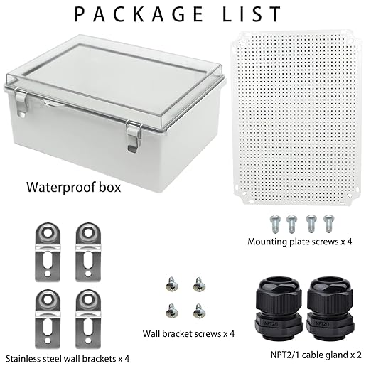 Waterproof Electrical Box Junction Box Weatherproof IP67 ABS Plastic Enclosure Switch Router Project Box Electronics DIY Enclosure With Mounting Plate and Wall Bracket Clear 15.7"x 11.8"x7.1"