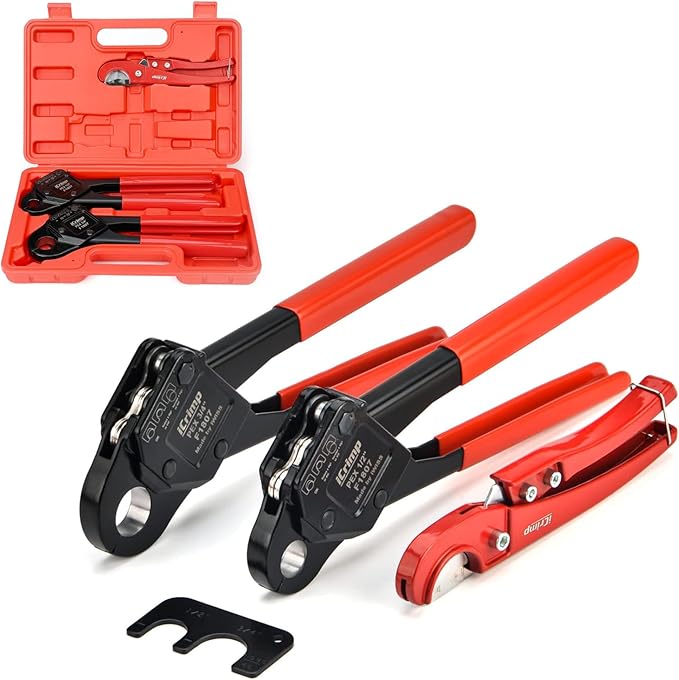 iCrimp Angle Head F1807 PEX Pipe Crimping Tool for Copper Rings - 1/2&3/4-inch Two Crimper Set with Cutter, Suitable for Tight Spaces