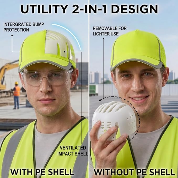 YOWESHOP Reflective Safety Baseball Cap Customize Logo with Removable PE Shell Hi-Vis Safety Work Hat