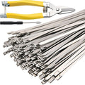 Stainless Steel Zip Ties Heavy Duty (120 PCS) with Metal Cutter, 11.8 Inch Self-Locking Cable Ties for Chain Link Fence, Outdoor, Electrical & Home Use