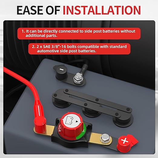 Joinfworld Side Post Battery Disconnect Switch 12V-48V 275A Waterproof Marine Battery Cut Off Switch 12 Volt for Car RV Boat ATV UTV Vehicles