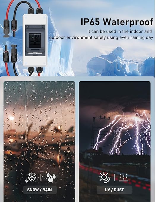 DIHOOL DC 1000V Circuit Breaker, Non Polarized, 30 Amp, 2 Pole, AC DC Disconnect Switch Box Outdoor, Battery Cutoff Isolator, PV Array MCB