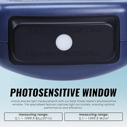Solar Power Meter Solar Meter Digital Sun Light Radiation Testing Solar Irradiance Meter Measuring Instrument for Meteorology Sun Measurement Solar Energy Research Physical Optical Experiments