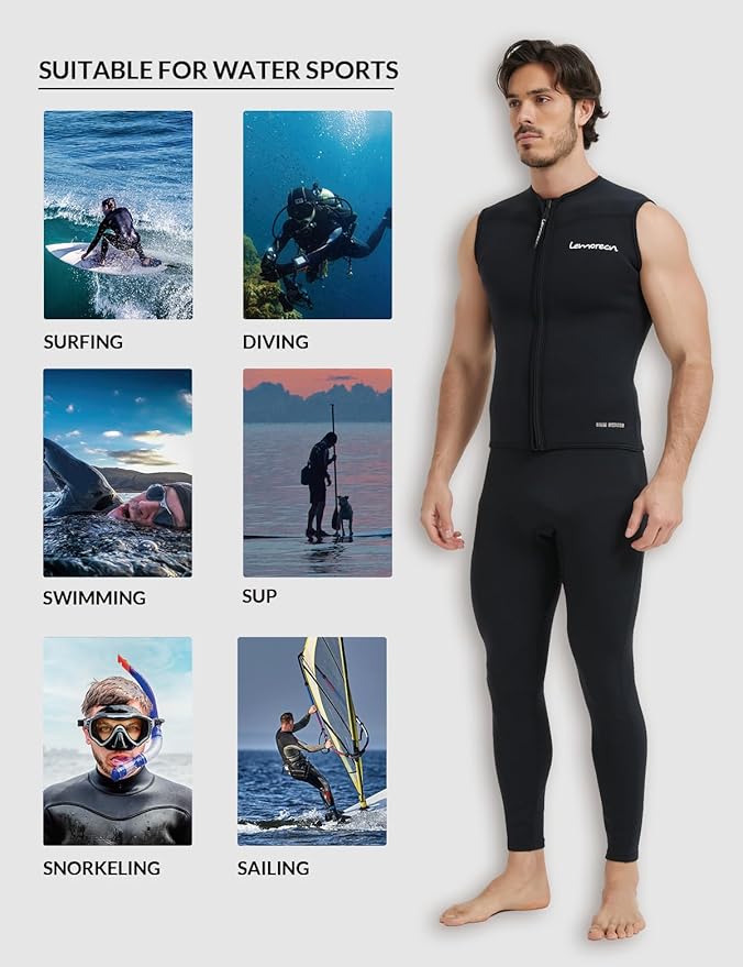 Lemorecn Mens Wetsuit Top Premium Neoprene 3mm Zipper Wetsuit Vest