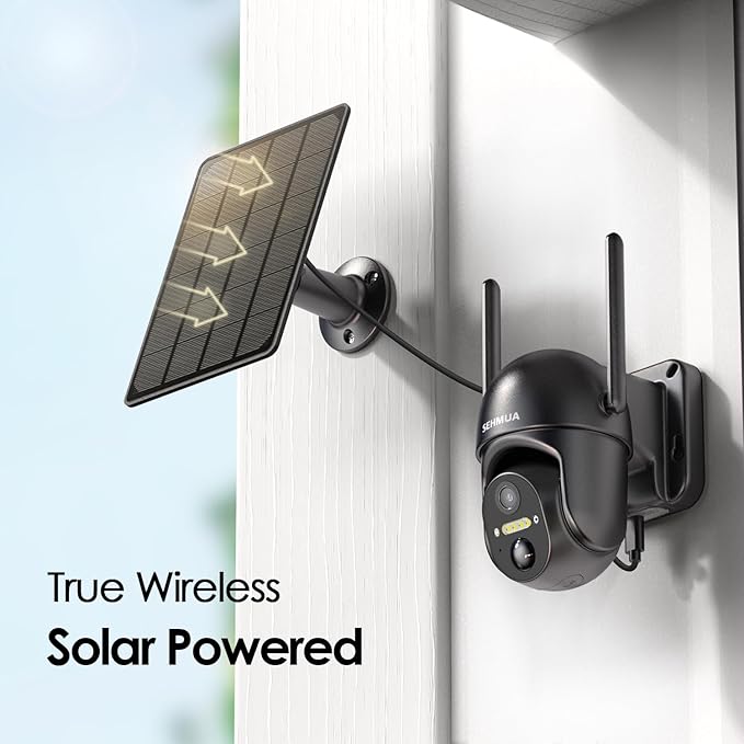 SEHMUA 2 Pack Outdoor Camera Wireless, 2K Solar Security Cameras Wireless Outdoor 360° View Solar Powered Camera, WiFi Home Security with Spotlight Color Night Vision,Black