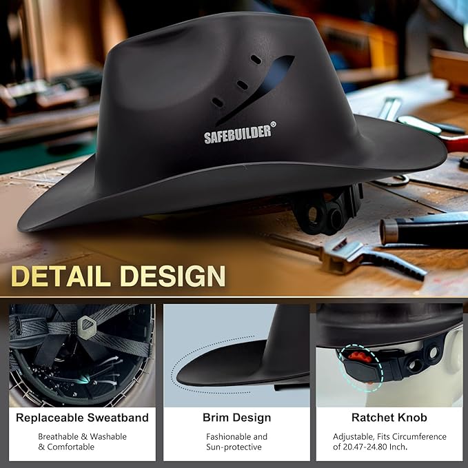 Cowboy Style Hard Hat Class C Safety Helmet Vented Full Brim Hard Hats Work Safety Helmet for Men and Women Outdoor,Industrial,Construction Head Protection- ANSI Approved