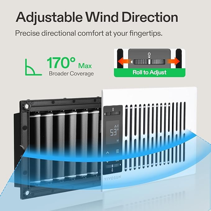 VIVOSUN Quiet Register Booster Fan for 𝟒" 𝐱 𝟏𝟐" Holes, Cooling Heating Vent Fan with 10-Speeds App Control &Adjustable Wind Direction, Thermostat Control for Bedroom, Bathroom &Attic, White